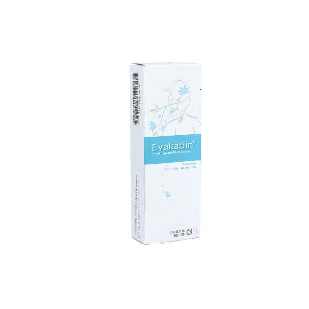 Das Produktfoto zeigt Evakadin 75 Mikrogramm Filmtabletten (3X28 stk) PZN 08454829