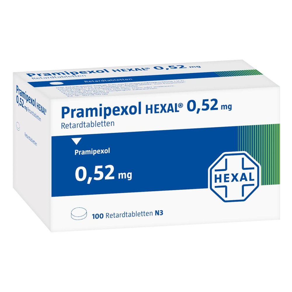 Das Produktfoto zeigt Pramipexol Hexal 0,52 Mg Retardtabletten (30 stk) PZN 08454947