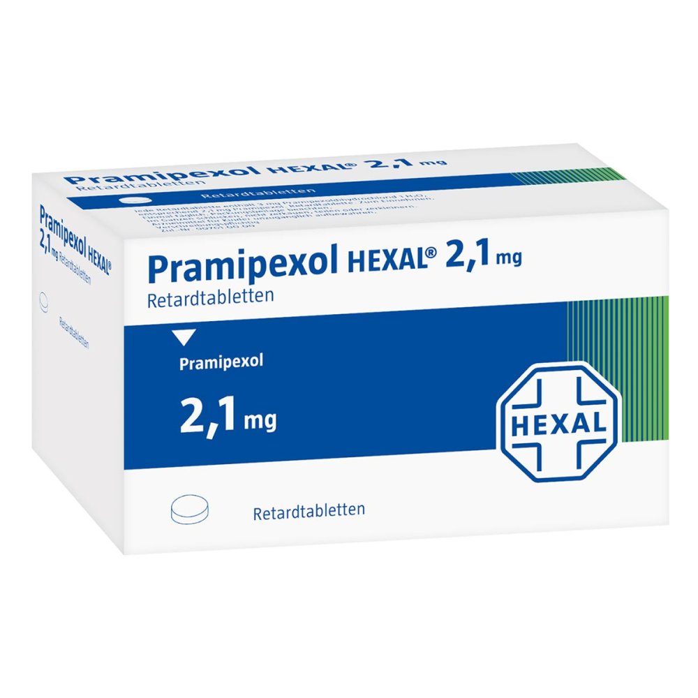 Das Produktfoto zeigt Pramipexol Hexal 2,1 Mg Retardtabletten (100 stk) PZN 08455065