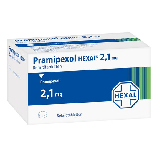 Das Produktfoto zeigt Pramipexol Hexal 2,1 Mg Retardtabletten (100 stk) PZN 08455065