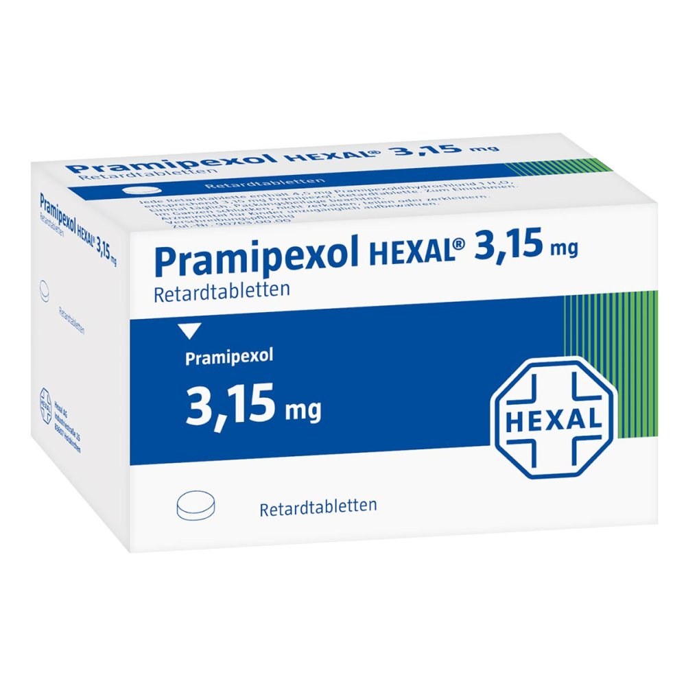 Das Produktfoto zeigt Pramipexol Hexal 3,15 Mg Retardtabletten (30 stk) PZN 08455119
