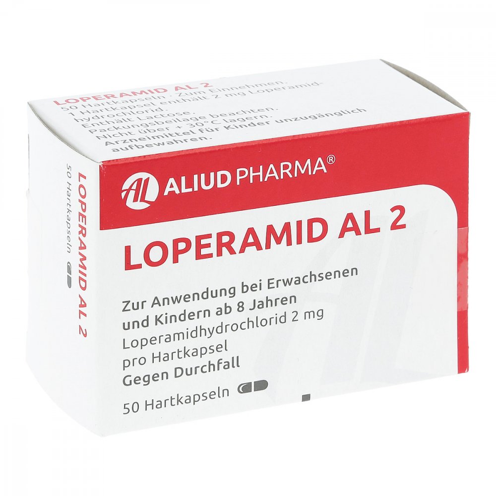 Das Produktfoto zeigt Loperamid Al 2 Hartkapseln (50 stk) PZN 08457779
