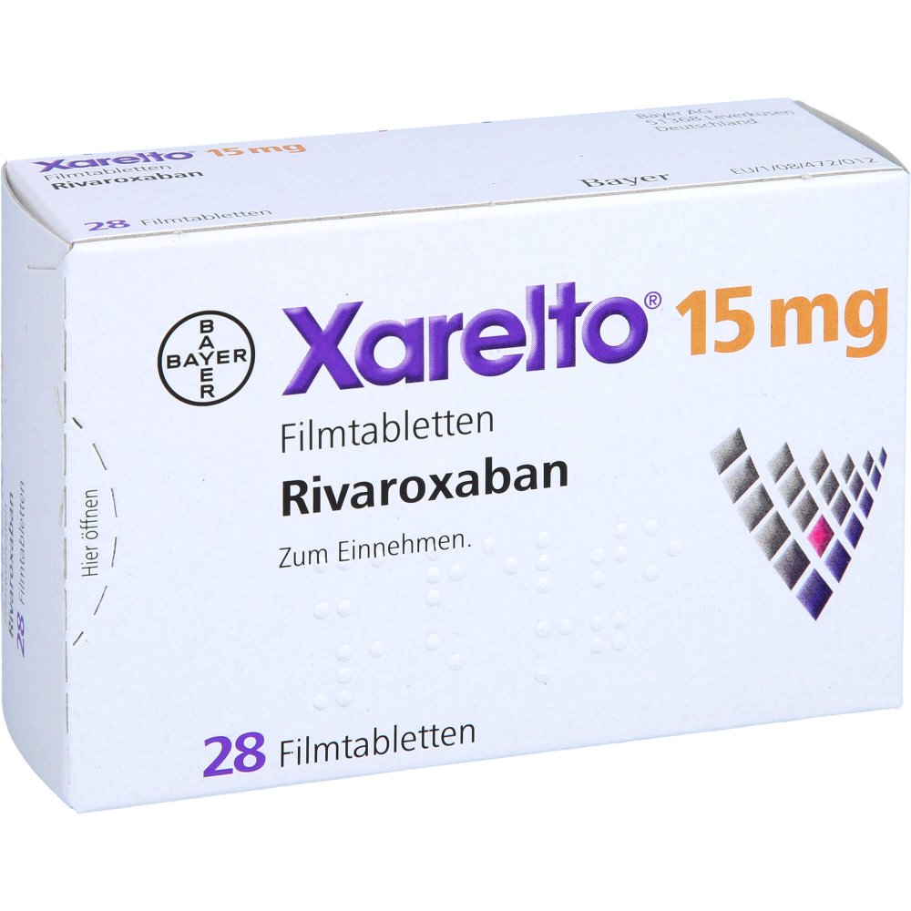 Das Produktfoto zeigt Xarelto 15 Mg Filmtabletten (28 stk) PZN 08461350