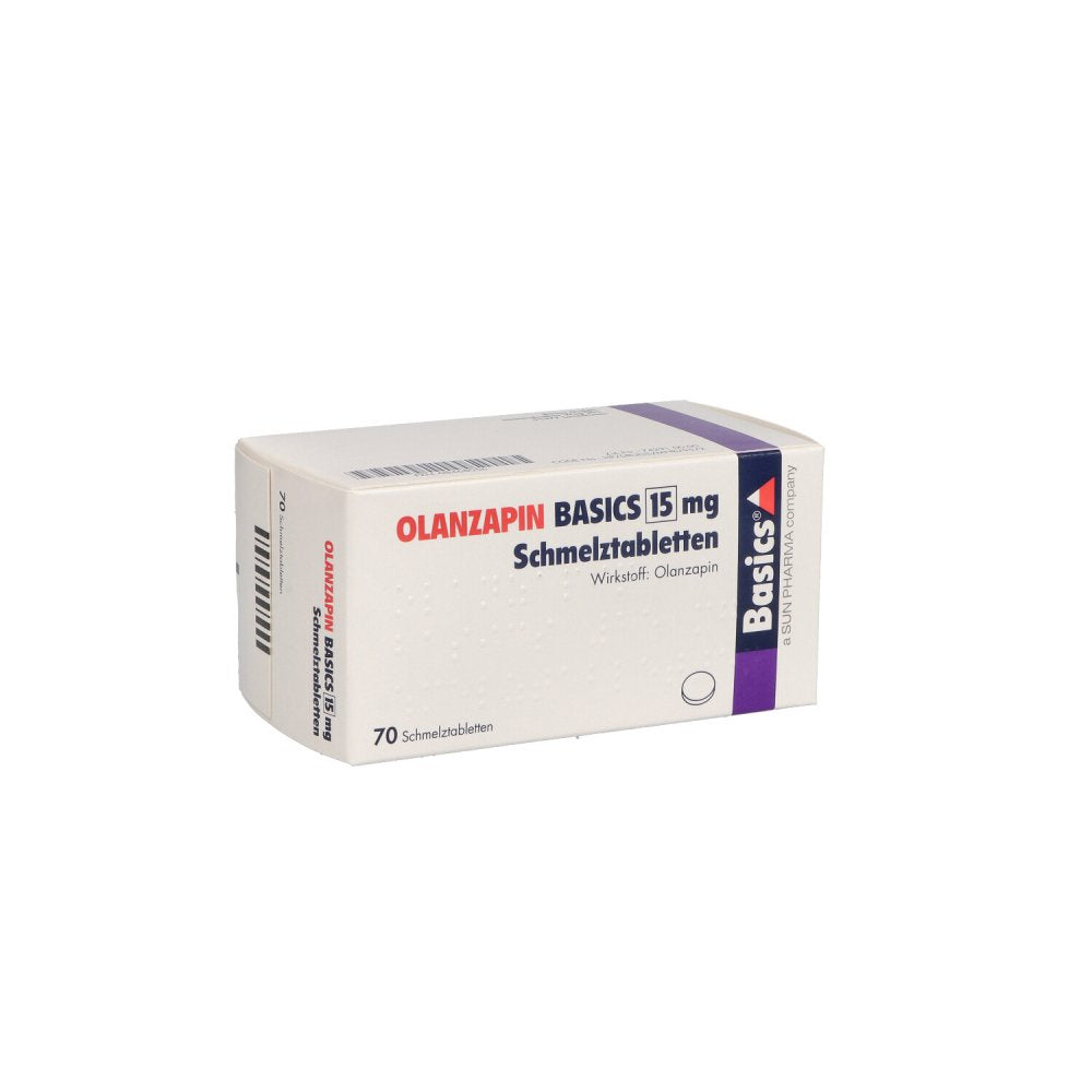 Das Produktfoto zeigt Olanzapin Basics 15 Mg Schmelztabletten (70 stk) PZN 08468056