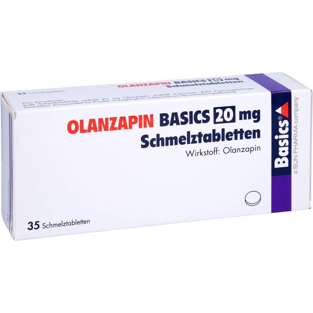 Das Produktfoto zeigt Olanzapin Basics 20 Mg Schmelztabletten (35 stk) PZN 08468062