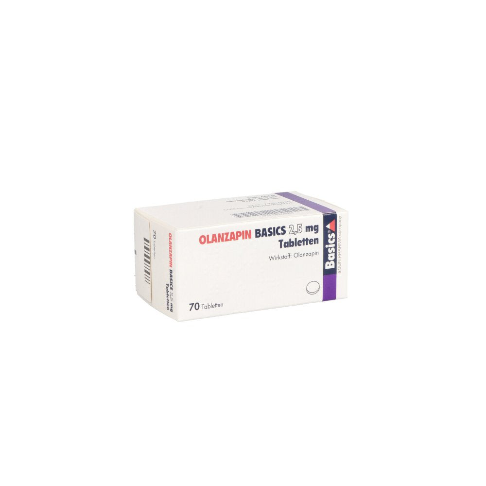 Das Produktfoto zeigt Olanzapin Basics 2,5 Mg Tabletten (70 stk) PZN 08468085