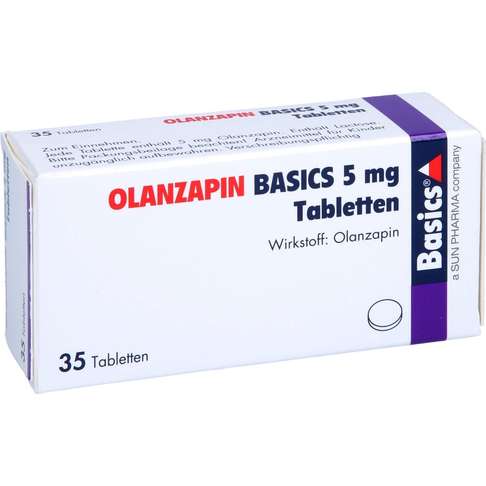 Das Produktfoto zeigt Olanzapin Basics 5 Mg Tabletten (35 stk) PZN 08468091