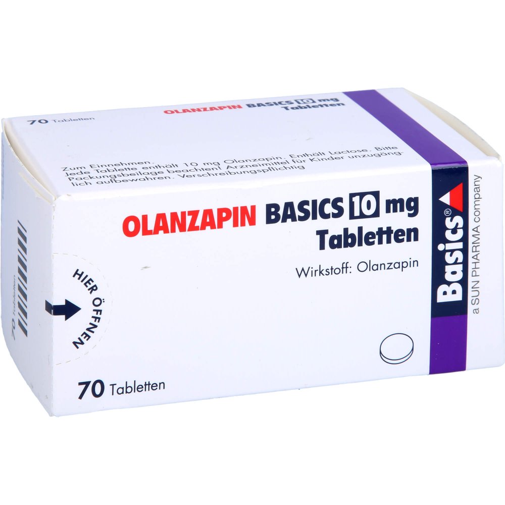 Das Produktfoto zeigt Olanzapin Basics 10 Mg Tabletten (70 stk) PZN 08468145