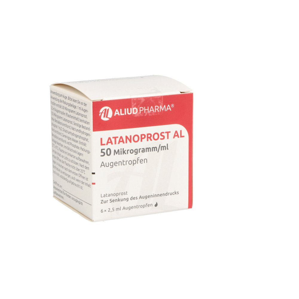 Das Produktfoto zeigt Latanoprost Al 50 Mikrogramm/Ml Augentropfen (6X2.5 ml) PZN 08469044
