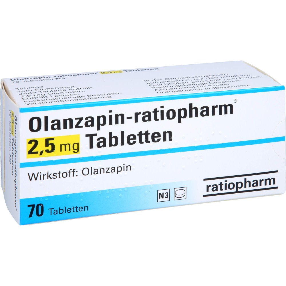 Das Produktfoto zeigt Olanzapin-Ratiopharm 2,5 Mg Tabletten (70 stk) PZN 08474594