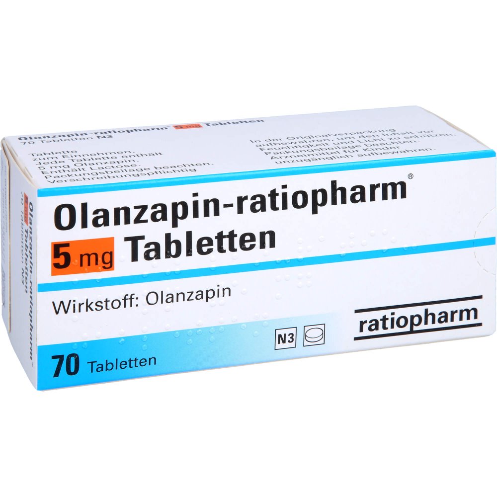 Das Produktfoto zeigt Olanzapin-Ratiopharm 5 Mg Tabletten (70 stk) PZN 08474625