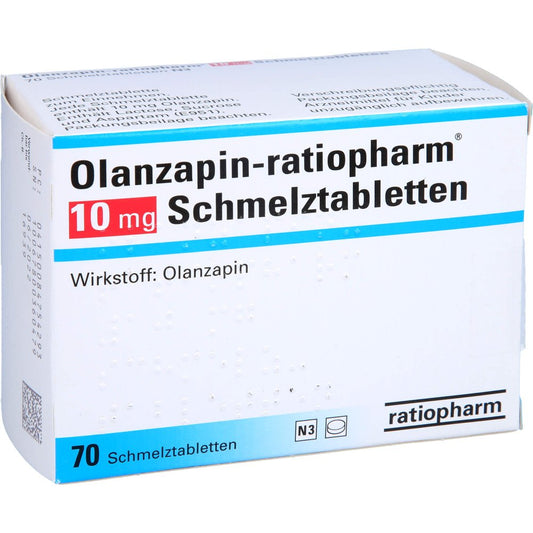Das Produktfoto zeigt Olanzapin-Ratiopharm 10 Mg Schmelztabletten (70 stk) PZN 08475429