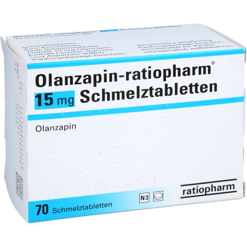 Das Produktfoto zeigt Olanzapin-Ratiopharm 15 Mg Schmelztabletten (70 stk) PZN 08475441