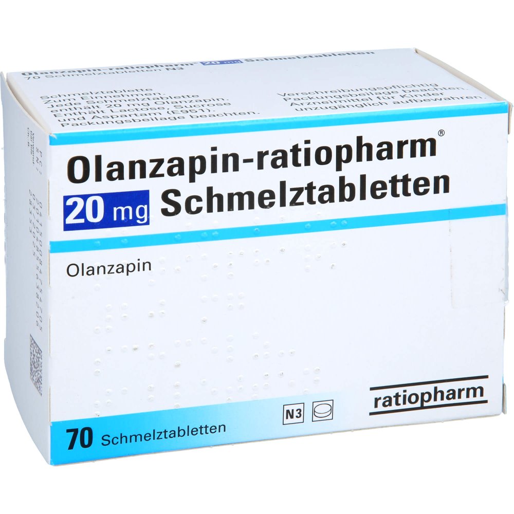 Das Produktfoto zeigt Olanzapin-Ratiopharm 20 Mg Schmelztabletten (70 stk) PZN 08475470