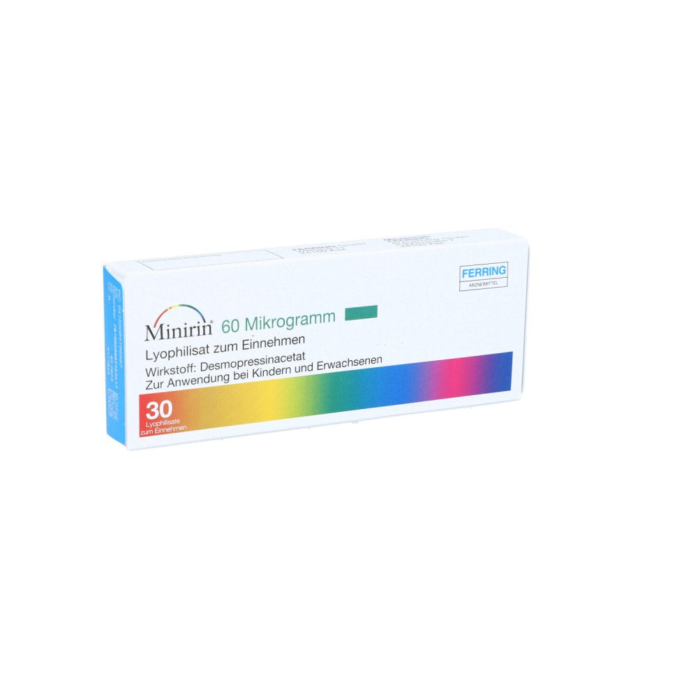 Das Produktfoto zeigt Minirin 60 Mikrogramm Lyophilisat Zum Einnehmen (30 stk) PZN 08479858
