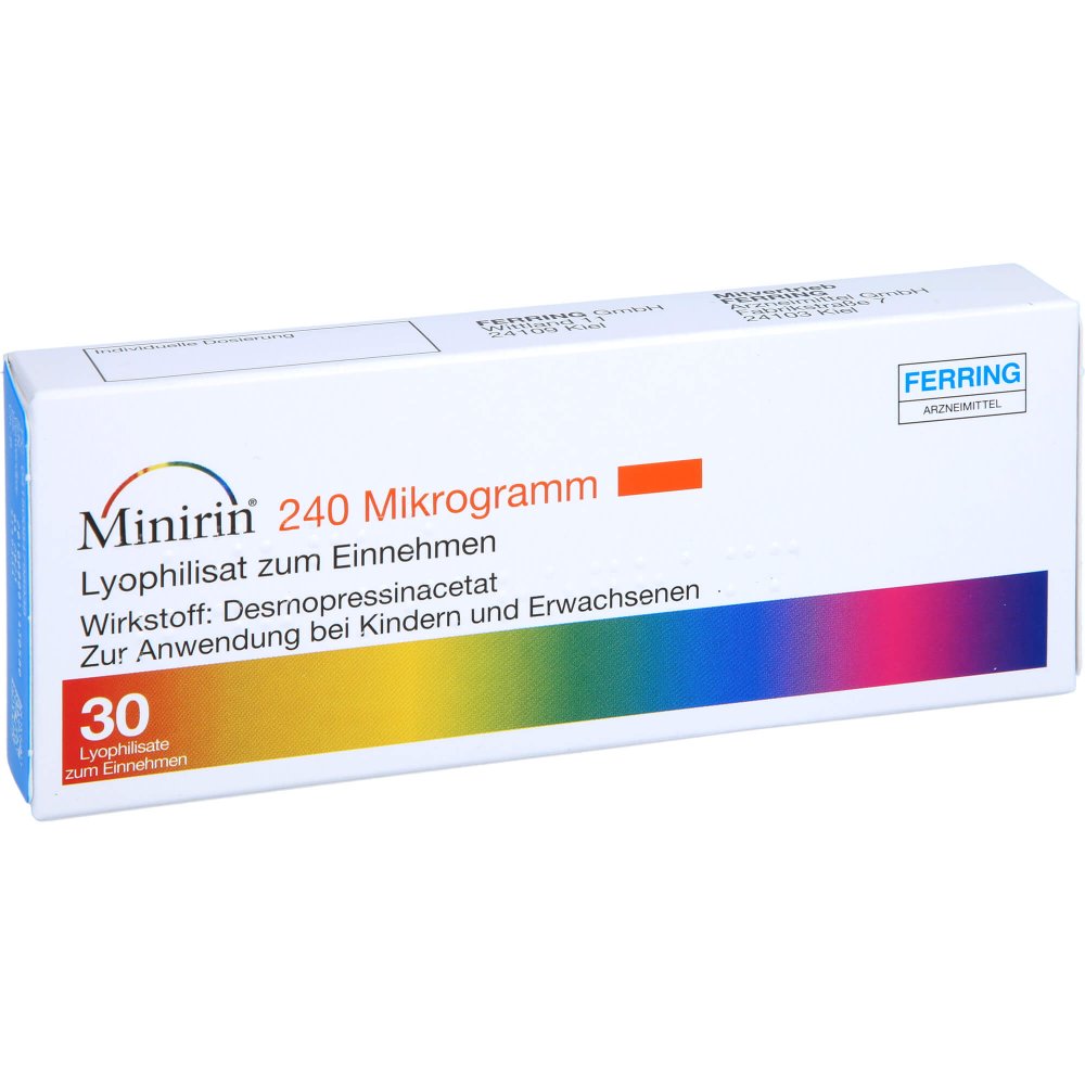 Das Produktfoto zeigt Minirin 240 Mikrogramm Lyophilisat Zum Einnehmen (30 stk) PZN 08479893