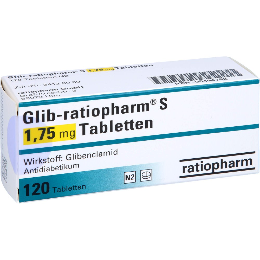 Das Produktfoto zeigt Glib-Ratiopharm S 1,75 Mg Tabletten (120 stk) PZN 08494792