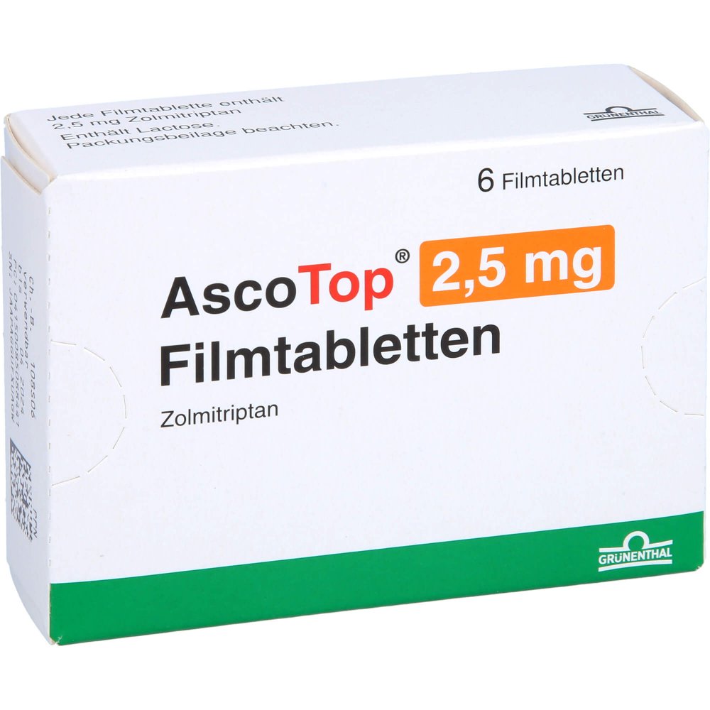 Das Produktfoto zeigt Ascotop 2,5 Mg Filmtabletten (6 stk) PZN 08508844