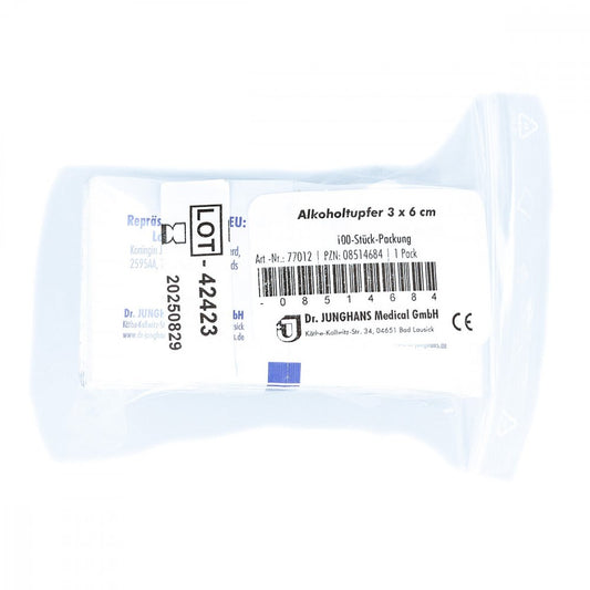 Das Produktfoto zeigt Alkoholtupfer 3x6 Cm Steril (100 stk) PZN 08514684