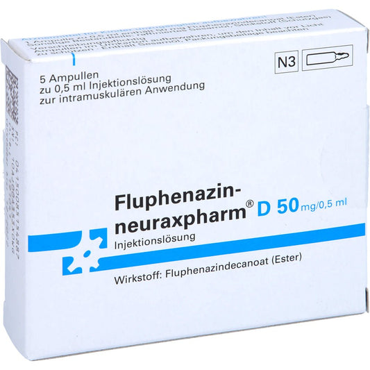 Das Produktfoto zeigt Fluphenazin-Neuraxpharm D 50 Mg/0,5 Ml Iim (5X0.5 ml) PZN 08515488