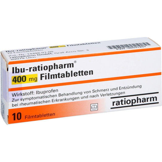 Das Produktfoto zeigt Ibu-Ratiopharm 400 Mg Filmtabletten (10 stk) PZN 08531257