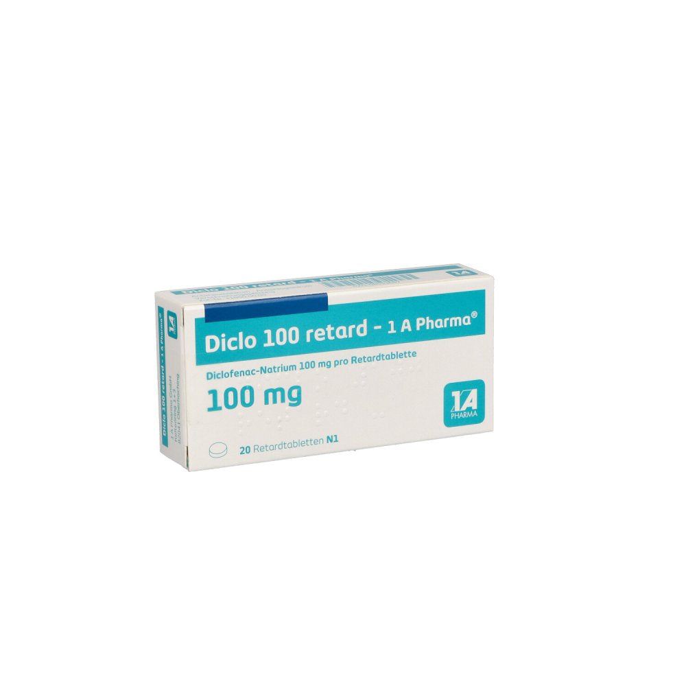 Das Produktfoto zeigt Diclo 100 Retard-1a Pharma Retardtabletten (20 stk) PZN 08533687