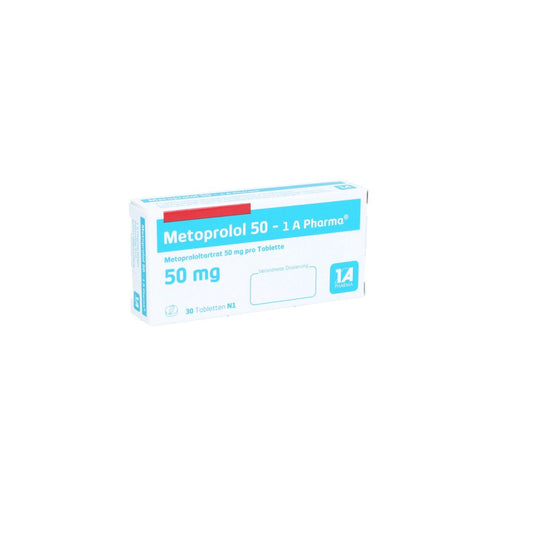 Das Produktfoto zeigt Metoprolol 50-1a Pharma Tabletten (30 stk) PZN 08533871