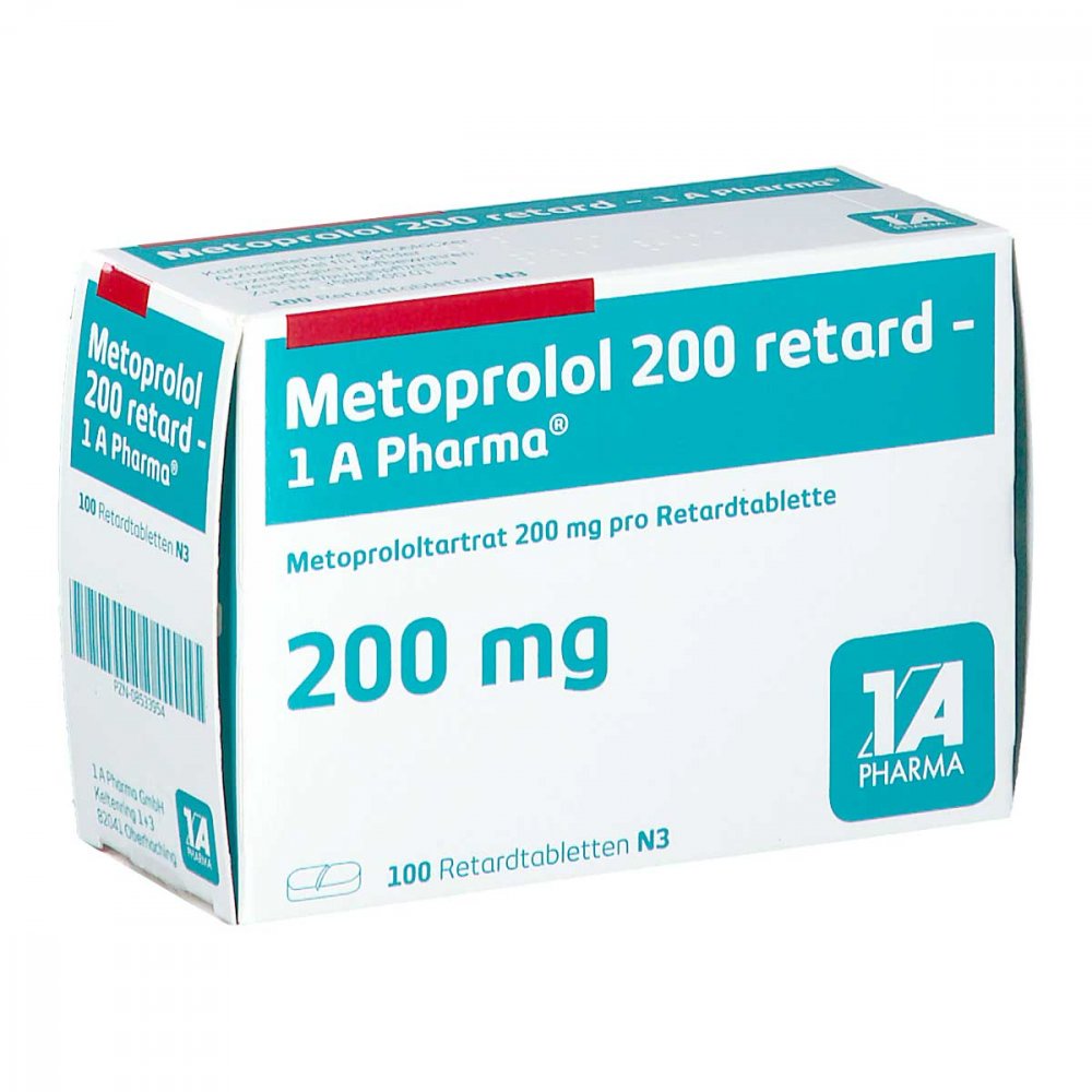 Das Produktfoto zeigt Metoprolol 200 Retard-1a Pharma Tabl. (100 stk) PZN 08533954