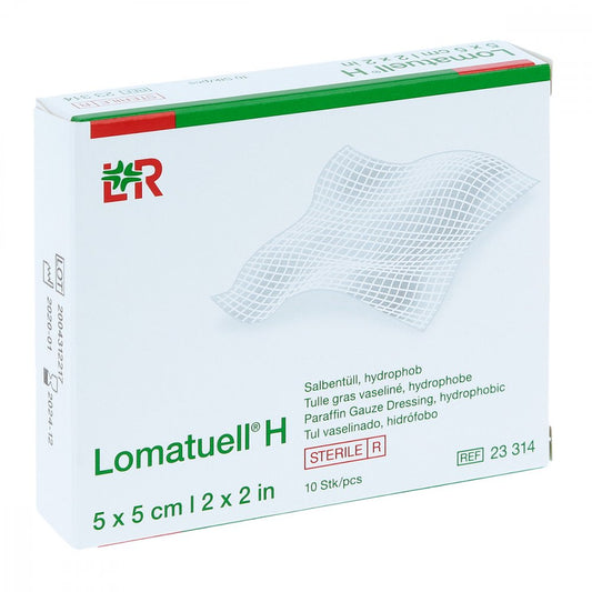 Das Produktfoto zeigt Lomatuell H Salbentüll 5x5 Cm Steril (10 stk) PZN 08534913