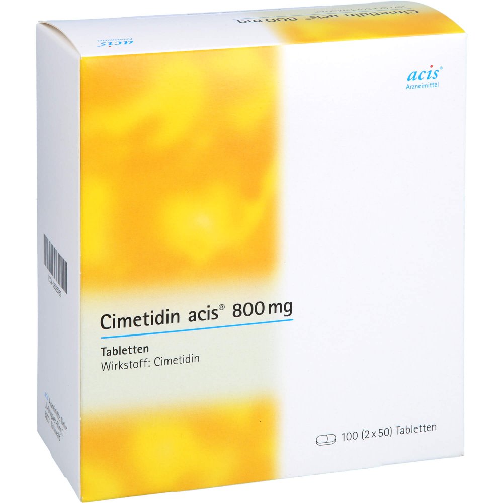 Das Produktfoto zeigt Cimetidin Acis 800 Mg Tabletten (100 stk) PZN 08535769