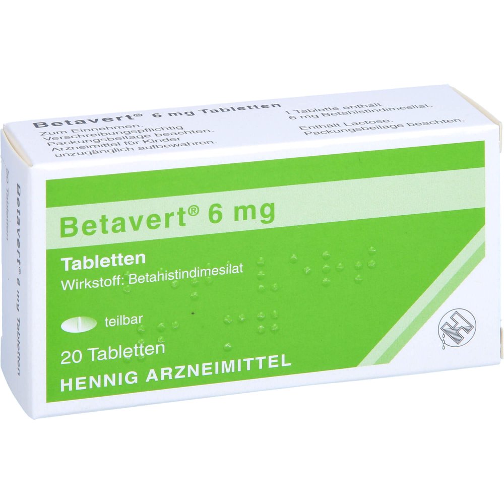 Das Produktfoto zeigt Betavert 6 Mg Tabletten (20 stk) PZN 08538058