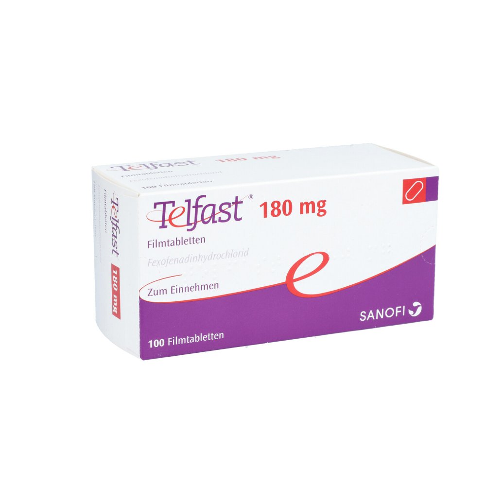 Das Produktfoto zeigt Telfast 180 Mg Filmtabletten (100 stk) PZN 08540345