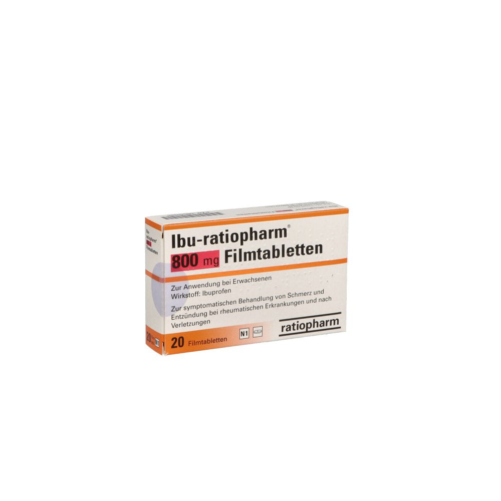 Das Produktfoto zeigt Ibu-Ratiopharm 800 Mg Filmtabletten (20 stk) PZN 08545325