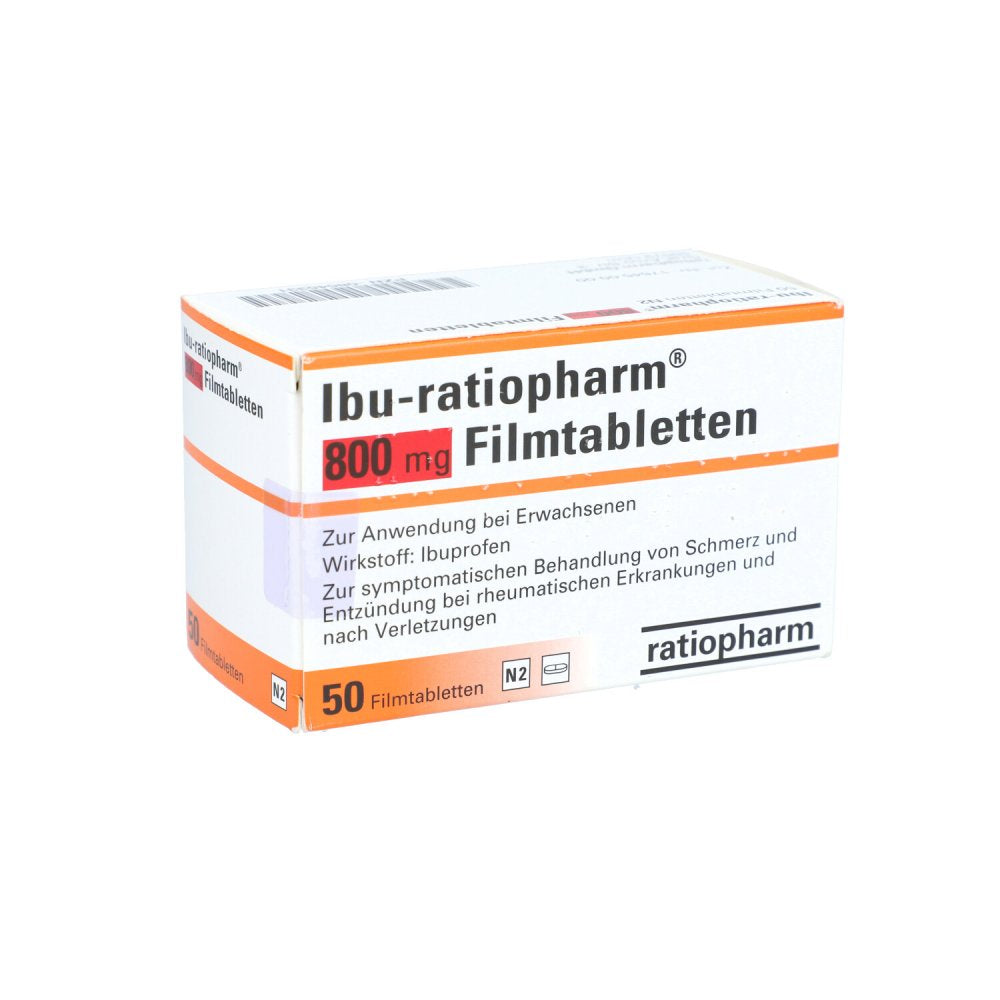 Das Produktfoto zeigt Ibu-Ratiopharm 800 Mg Filmtabletten (50 stk) PZN 08545331