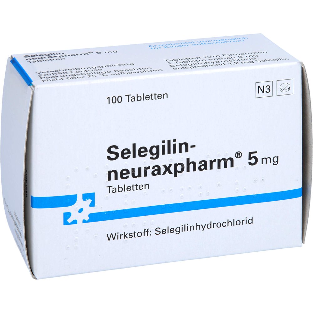 Das Produktfoto zeigt Selegilin-Neuraxpharm 5 Mg Tabletten (100 stk) PZN 08606096