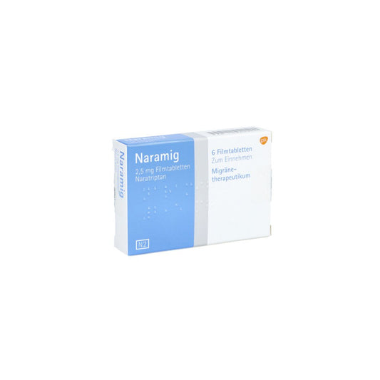 Das Produktfoto zeigt Naramig Filmtabletten (6 stk) PZN 08608801