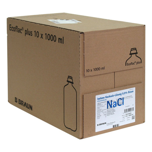 Das Produktfoto zeigt Isotone Kochsalz-Lösung 0,9% Braun Ecoflac Plus (10X1000 ml) PZN 08609261
