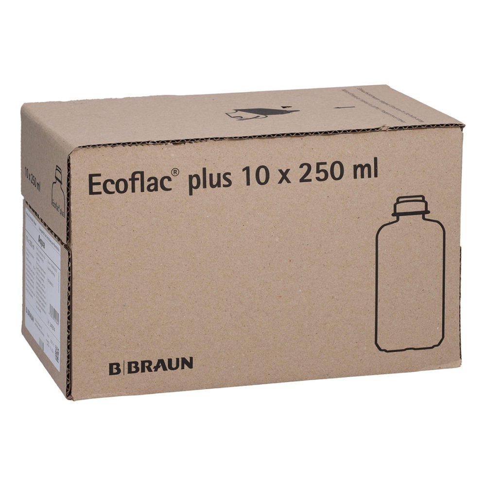 Das Produktfoto zeigt Aqua Ad Injectabilia Ecoflac Plus Infusionslsg. (10X250 ml) PZN 08609315