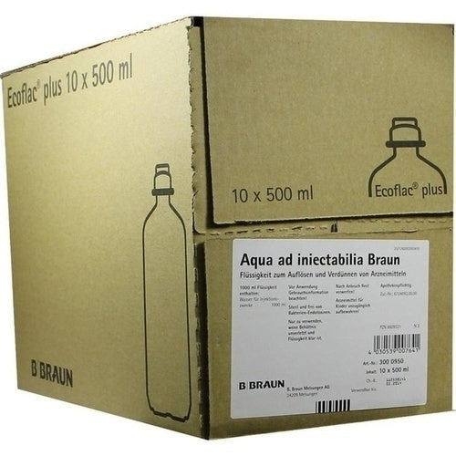 Das Produktfoto zeigt Aqua Ad Injectabilia Ecoflac Plus Infusionslsg. (10X500 ml) PZN 08609321
