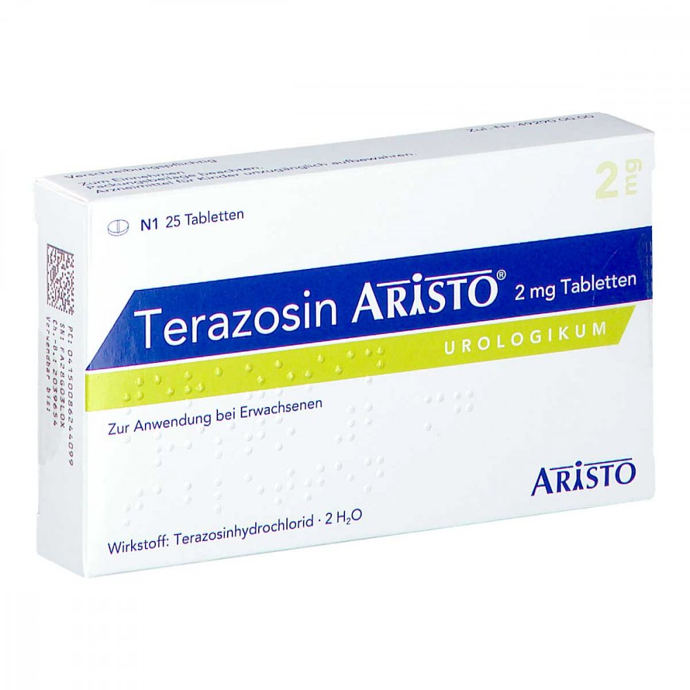 Das Produktfoto zeigt Terazosin Aristo 2 Mg Tabletten (25 stk) PZN 08624409