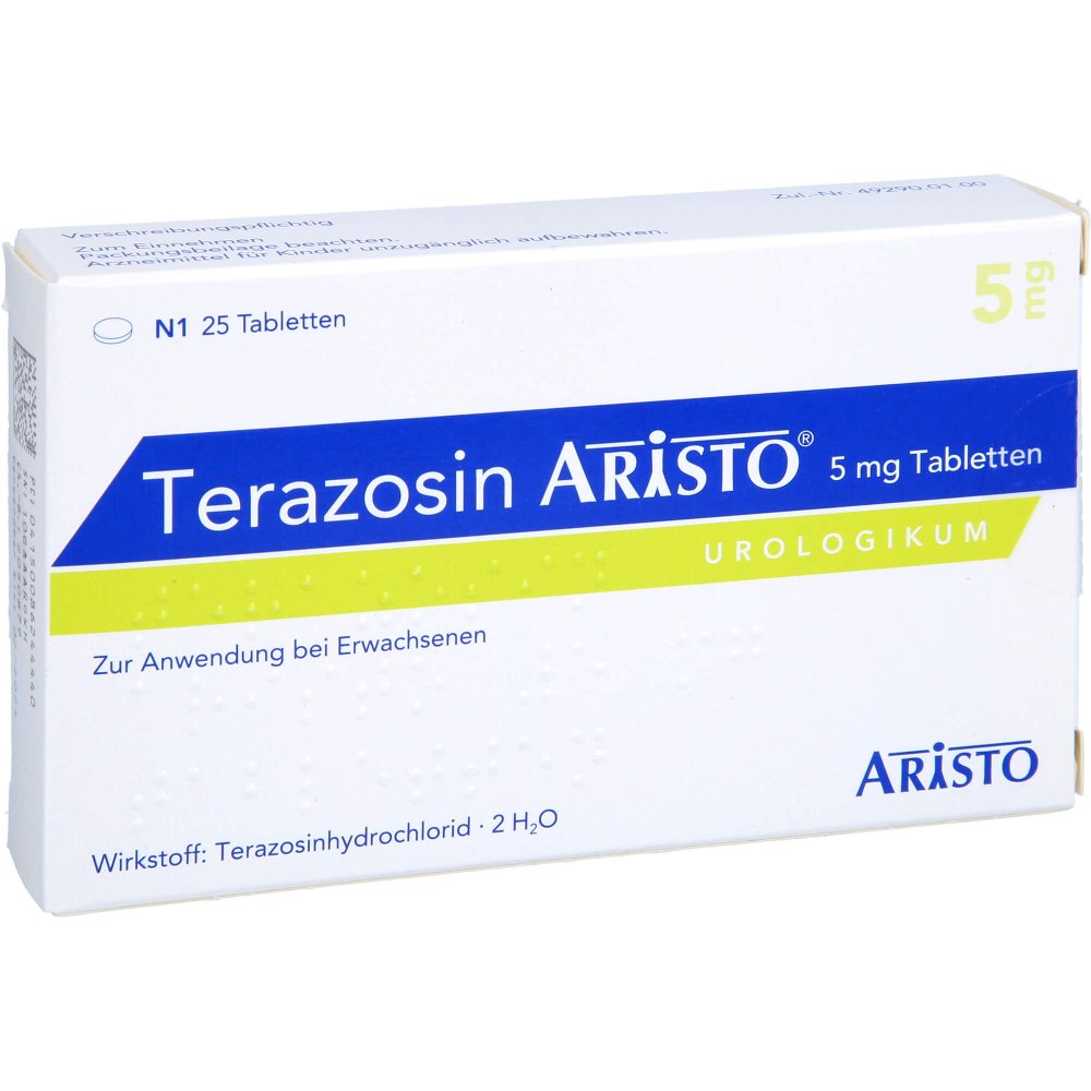 Das Produktfoto zeigt Terazosin Aristo 5 Mg Tabletten (25 stk) PZN 08624444