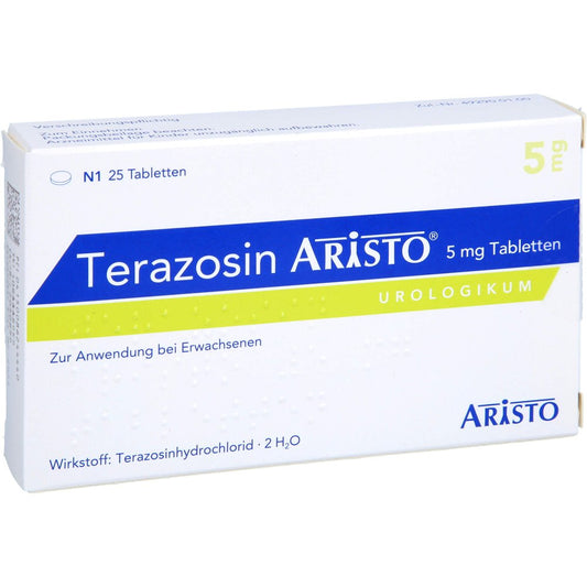 Das Produktfoto zeigt Terazosin Aristo 5 Mg Tabletten (25 stk) PZN 08624444