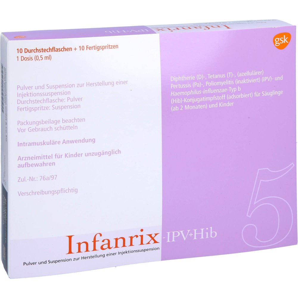 Das Produktfoto zeigt Infanrix-Ipv+Hib Plv.+Susp.Z.Herst.Injektionssusp. (10 stk) PZN 08627721
