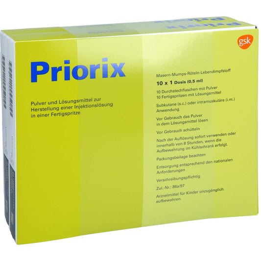 Das Produktfoto zeigt Priorix Masern Mumps Röteln P.U.Lm H.Inj.L.I.E.Fs. (10X1 stk) PZN 08627750