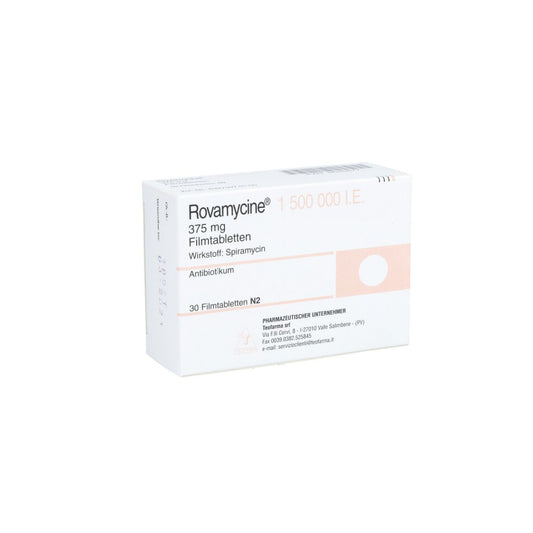 Das Produktfoto zeigt Rovamycine 1.500.000 I.E. Filmtabletten (30 stk) PZN 08645877