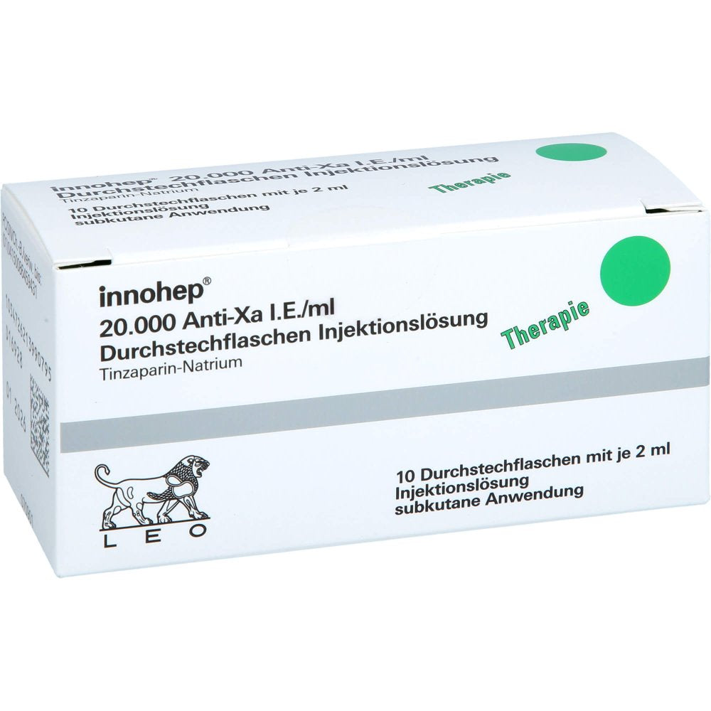 Das Produktfoto zeigt Innohep 20.000 Anti-Xa I.E./Ml 2ml Inj.-Lsg.Dsfl. (10X2 ml) PZN 08645943