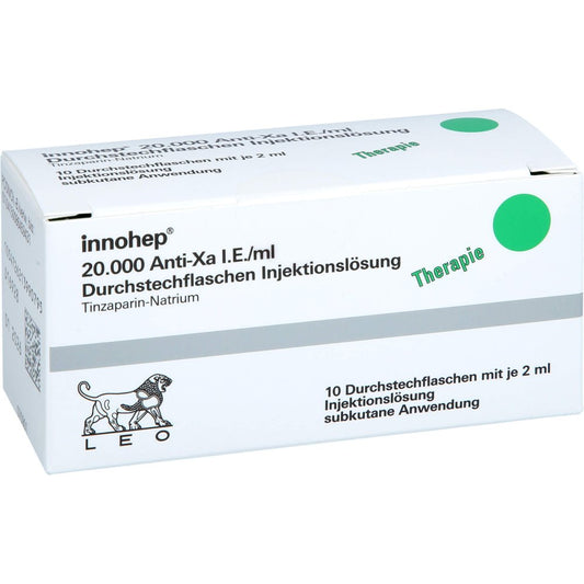 Das Produktfoto zeigt Innohep 20.000 Anti-Xa I.E./Ml 2ml Inj.-Lsg.Dsfl. (10X2 ml) PZN 08645943