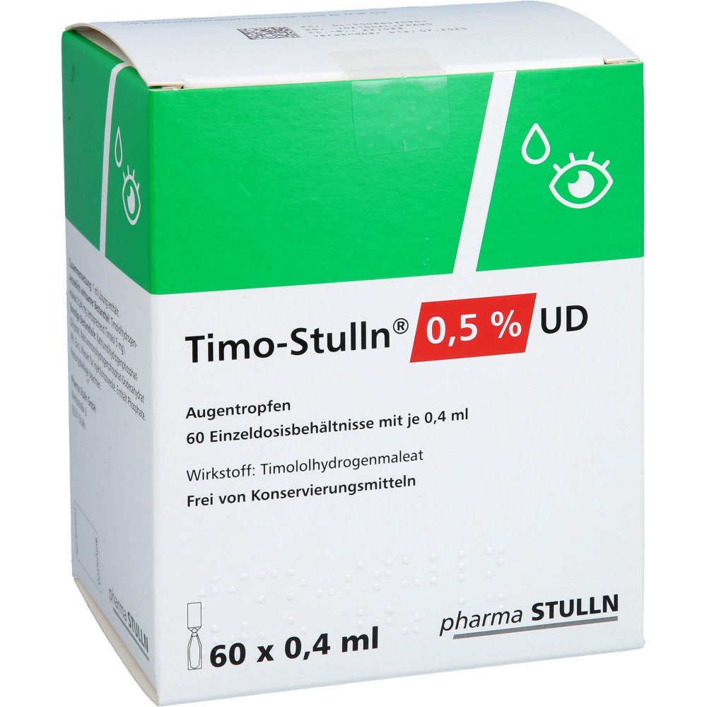 Das Produktfoto zeigt Timo-Stulln 0,5% Ud Augentropfen (60X0.4 ml) PZN 08653090