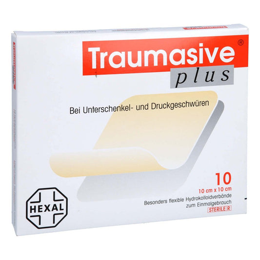 Das Produktfoto zeigt Traumasive Plus 10x10 Cm Hydrokoll.Steril (10 stk) PZN 08704278
