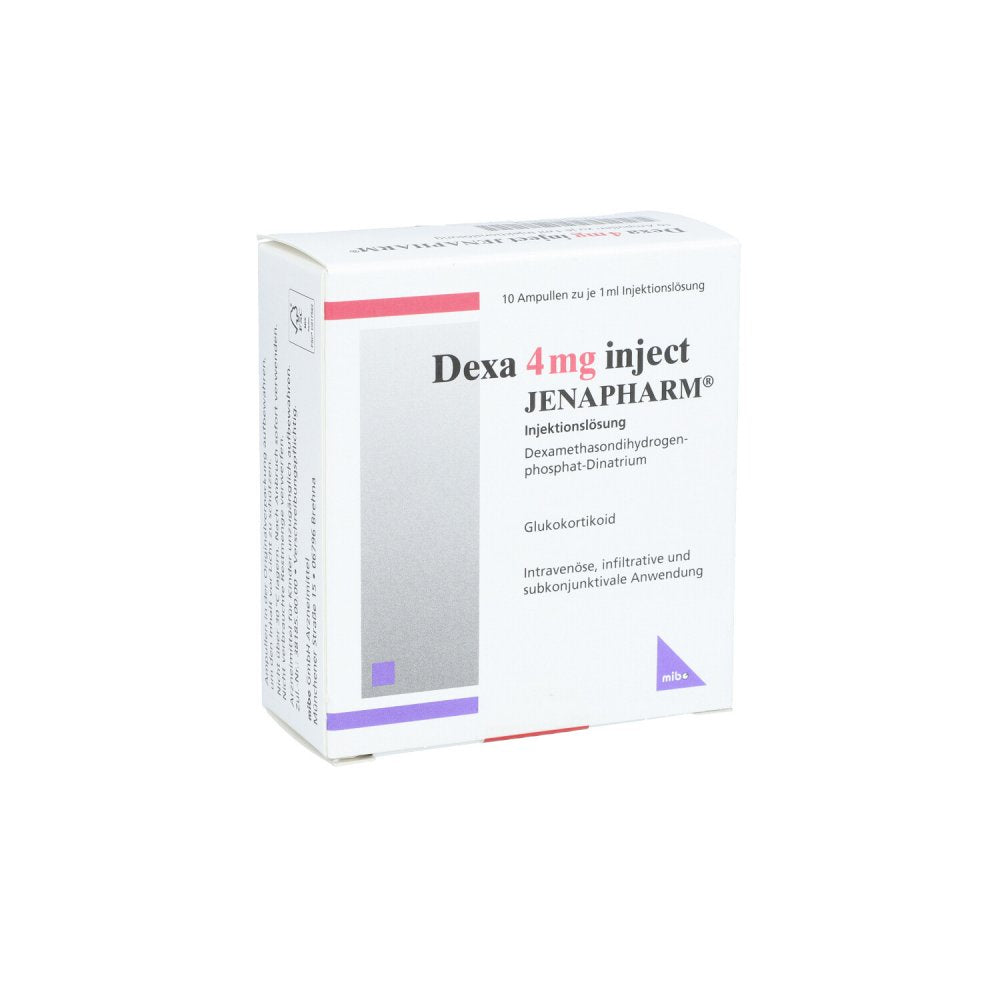 Das Produktfoto zeigt Dexa 4 Mg Inject Jenapharm Inj.-Lösung Amp. (10X1 ml) PZN 08704344
